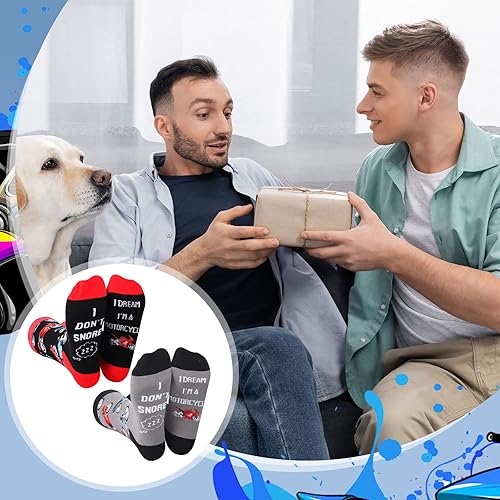 Miniatura 7 de 2 pares de calcetines de motocicleta con texto en inglés "I Don't Snore I Dream I'm a Motorcycle Socks Noved" para hombres (Motorcycle), Negro y gris