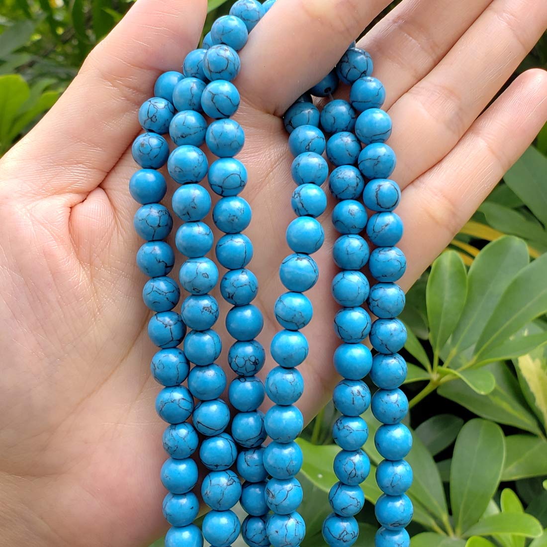 4 hebras de piedras preciosas curativas de howlita azul turquesa natural de 8 mm, cuentas redondas sueltas espaciadoras de piedra preciosa (176-188 piezas) para hacer joyas artesanales lohfxrgyjk8-8