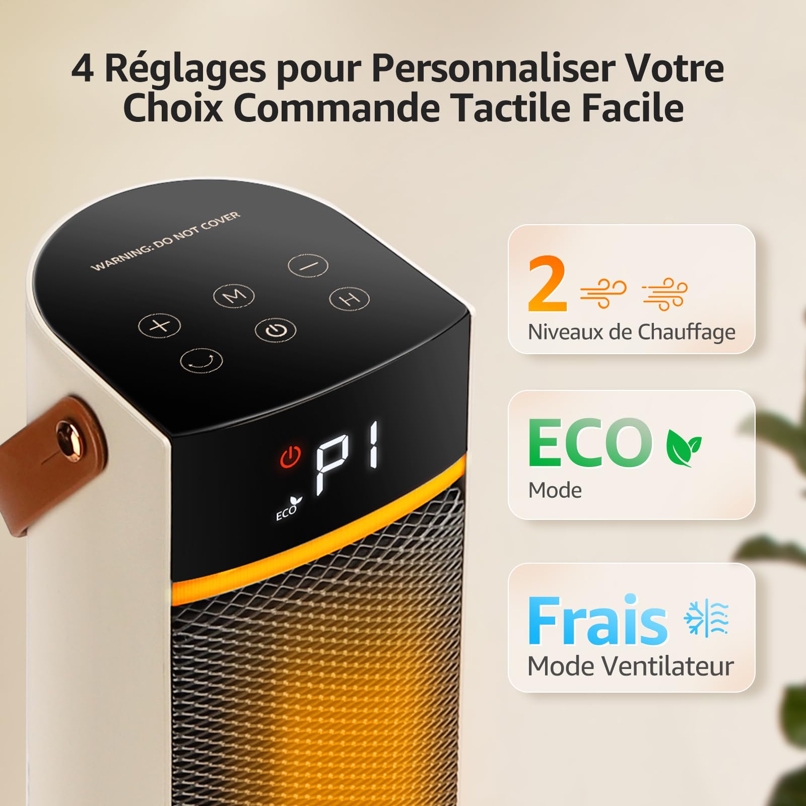 Aigostar Chauffage d'Appoint Économique, Radiateur Soufflant Électrique Programmable PTC 2000W, 4 Modes Chauffant, Minuterie 24H, Température Ajustable 5-35°C, Silencieux avec Télécommande