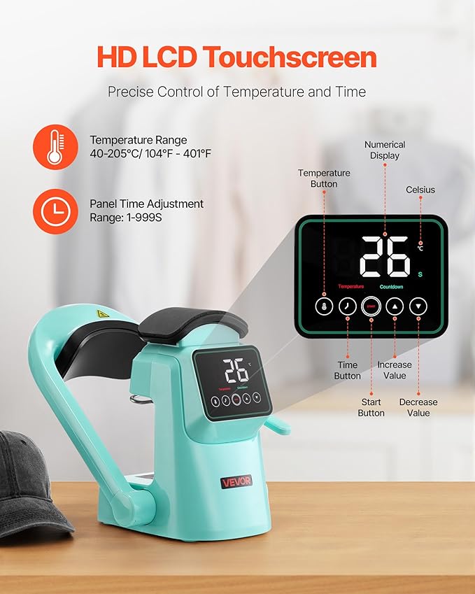 VEVOR Prensa Térmica Automática para Gorras con 2 Platillos Intercambiables miniatura 6