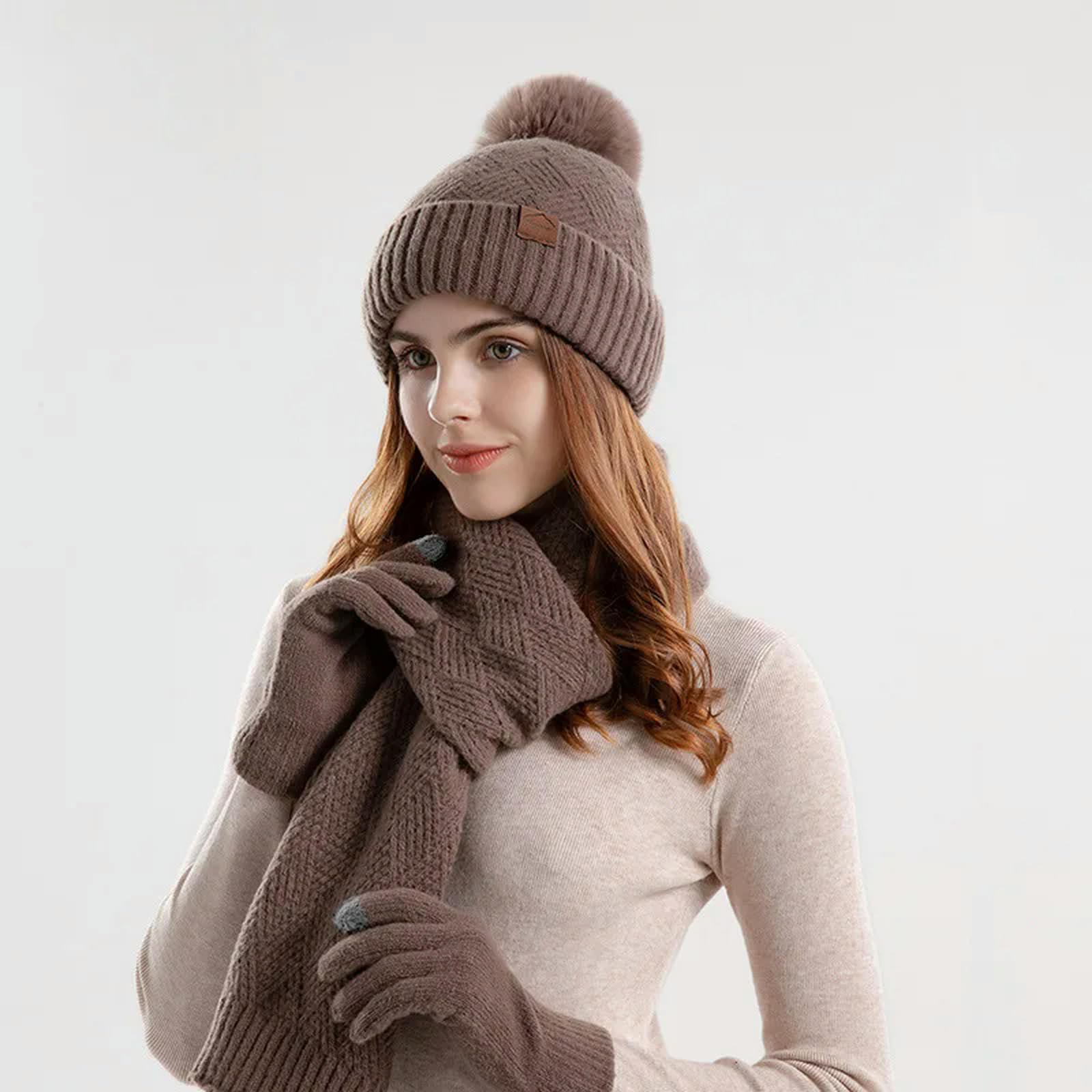 Schal Mütze Handschuh Set Frauen Winter Hält Warme Set Beanie Handschuhe Verdicken Schal 3 Stcs Kaltes Wetter Warmes Set Für Frauen