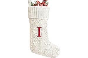 21" Embroidered Christmas Stocking with Gold Trim and Personalized Initial-I