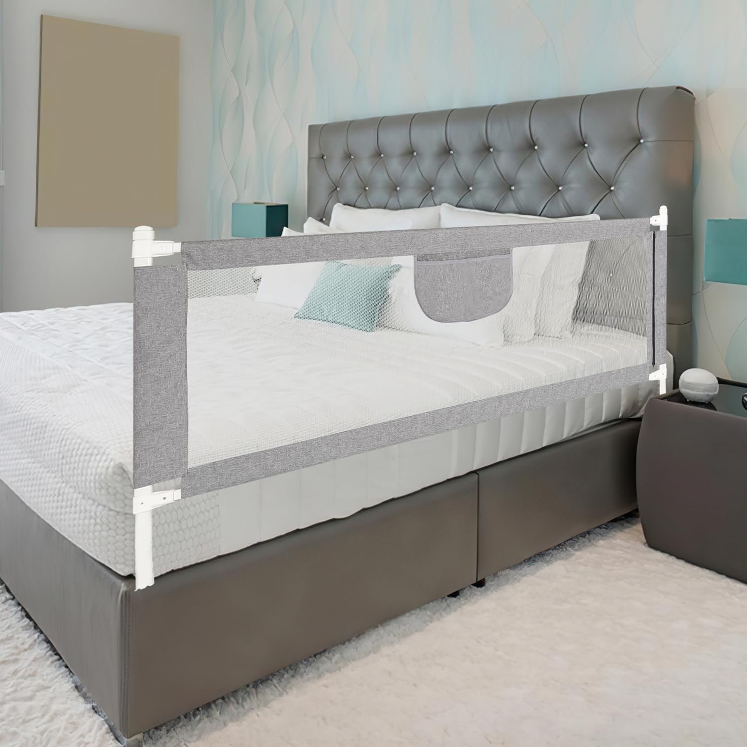 Spnda di protezione per lettino, protezione anticaduta, per bambini, regolabile in altezza, pieghevole, 180 x 80 cm, colore grigio