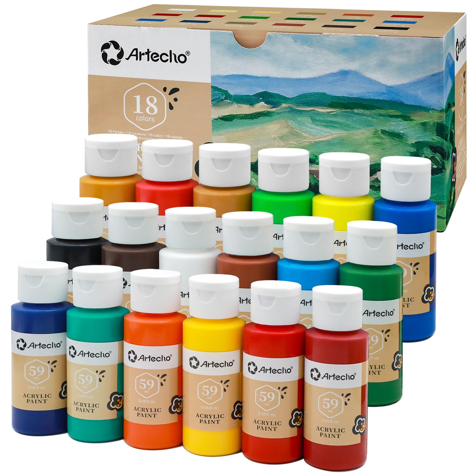 Morfo. Acrílic paint Artecho Acrylic Paint 18 Colors 2 Ounce/59ml, Acrylic Paints Set
