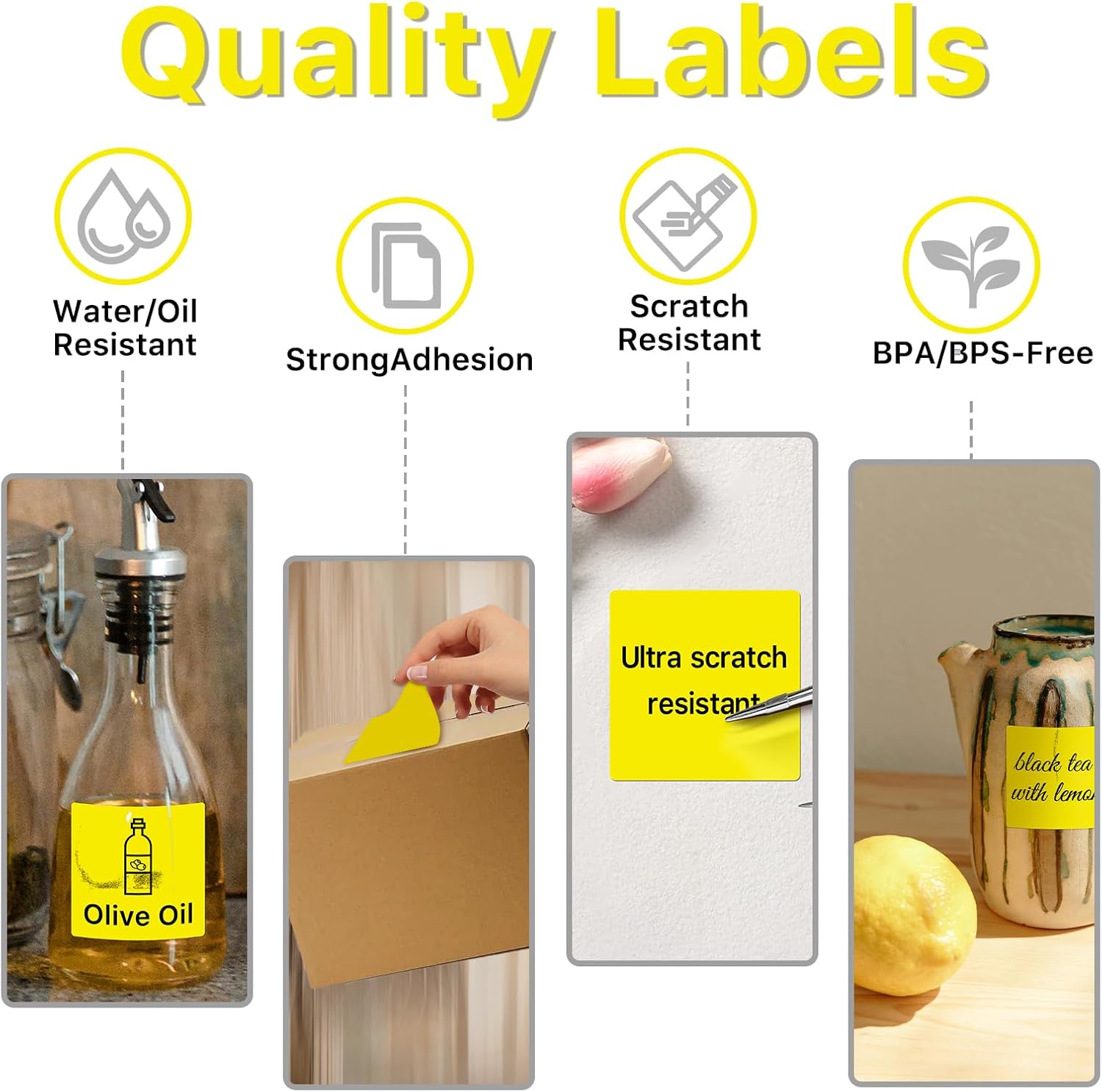 Square Thermal Label Stickers, 2"x2" (50.8mm x 50.8mm) Compatible with Multiple Thermal Printers Self-Adhesive Square Direct Strong Adhesive Thermal Labels, Yellow, 500 Sheets/Roll - Image 4