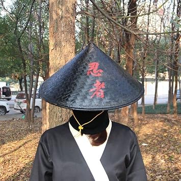 Handmade Weave Straw Hat - Black Bamboo Chinese Style Samurai Headwear Prop - Shade Cap for Fisherman - Rattan