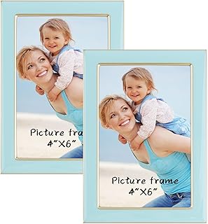 4x6 Light Blue Enamel Picture Frames - Metal Gold Edge - Cute Frame for ...