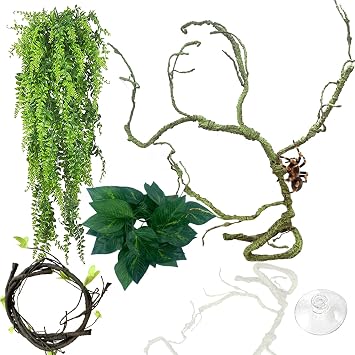 Reptile Terrarium Plants Decoration,Bearded Dragons Habitat Bendable Hanging Jungle Vines Decor Lizard Tank Artificial Leaves Plant Accessories for Lizards Snake Geckos Chameleon