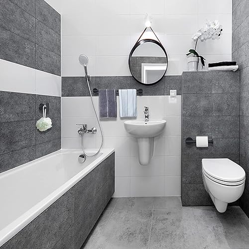 Miniatura 6 de Nolimas Juego de 3 piezas de accesorios de baño negro mate SUS304 de acero inoxidable redondo montado en la pared, incluye barra de toalla de mano