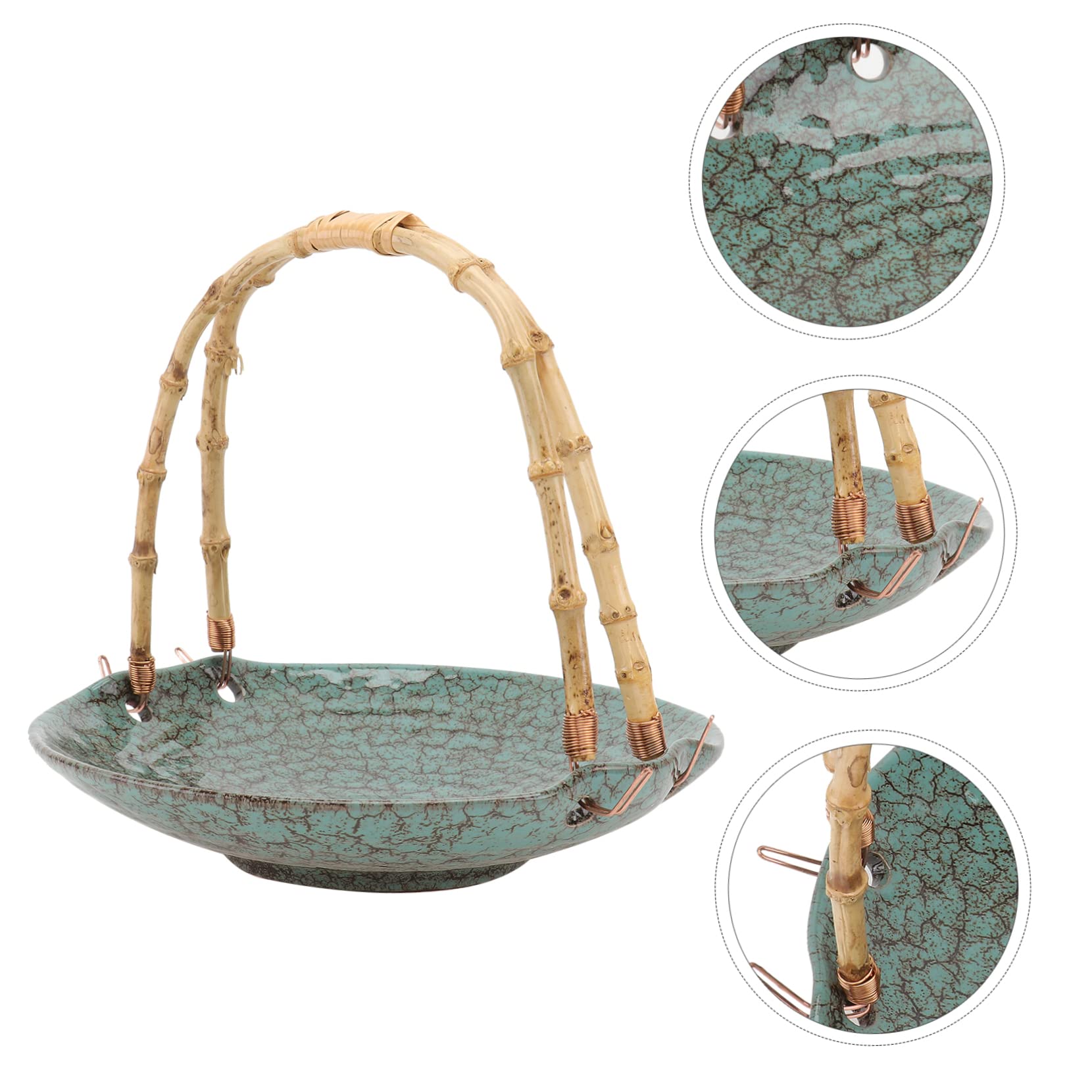 Cabilock 1Pc Decorative Dessert Basket Ceramic Tray with Handle Sturdy for Fruits Snacks and Tea Table Display