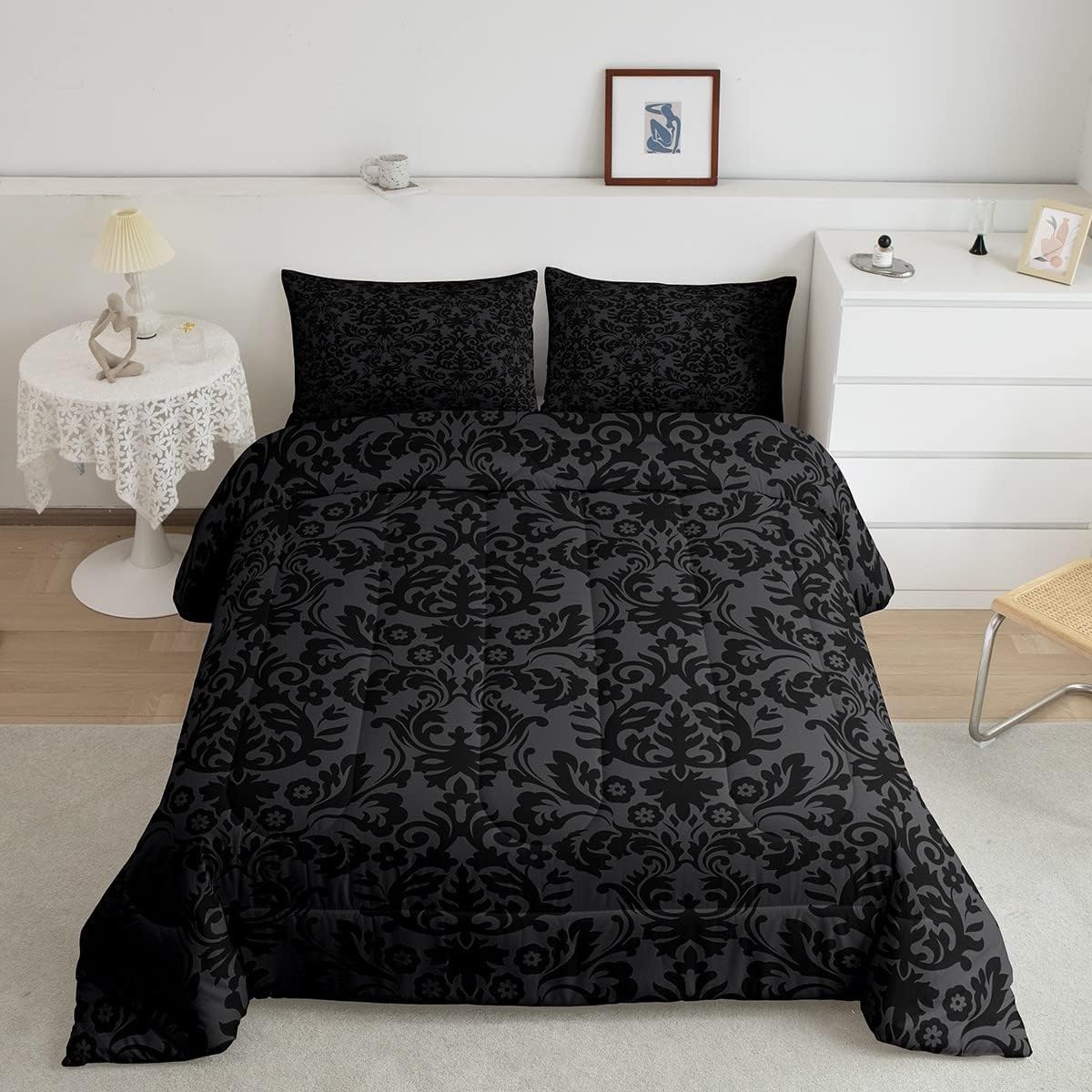 Erosebridal Adults Black Damask Bedding Set Antique