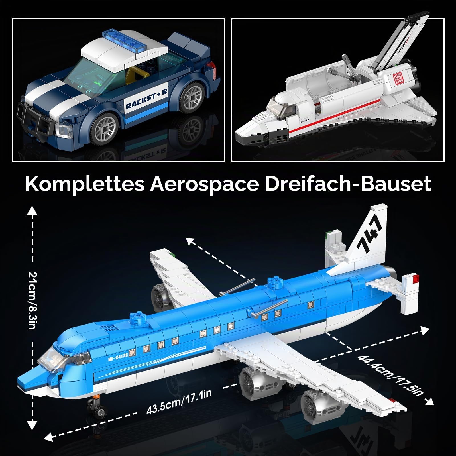 Mould King City Flugzeug Spielzeug Bausatz, 1279 PCS Flugzeug Modell mit Polizei Auto, Classic Flughafen Klemmbausteine für Erwachsene ab 14 Jahren