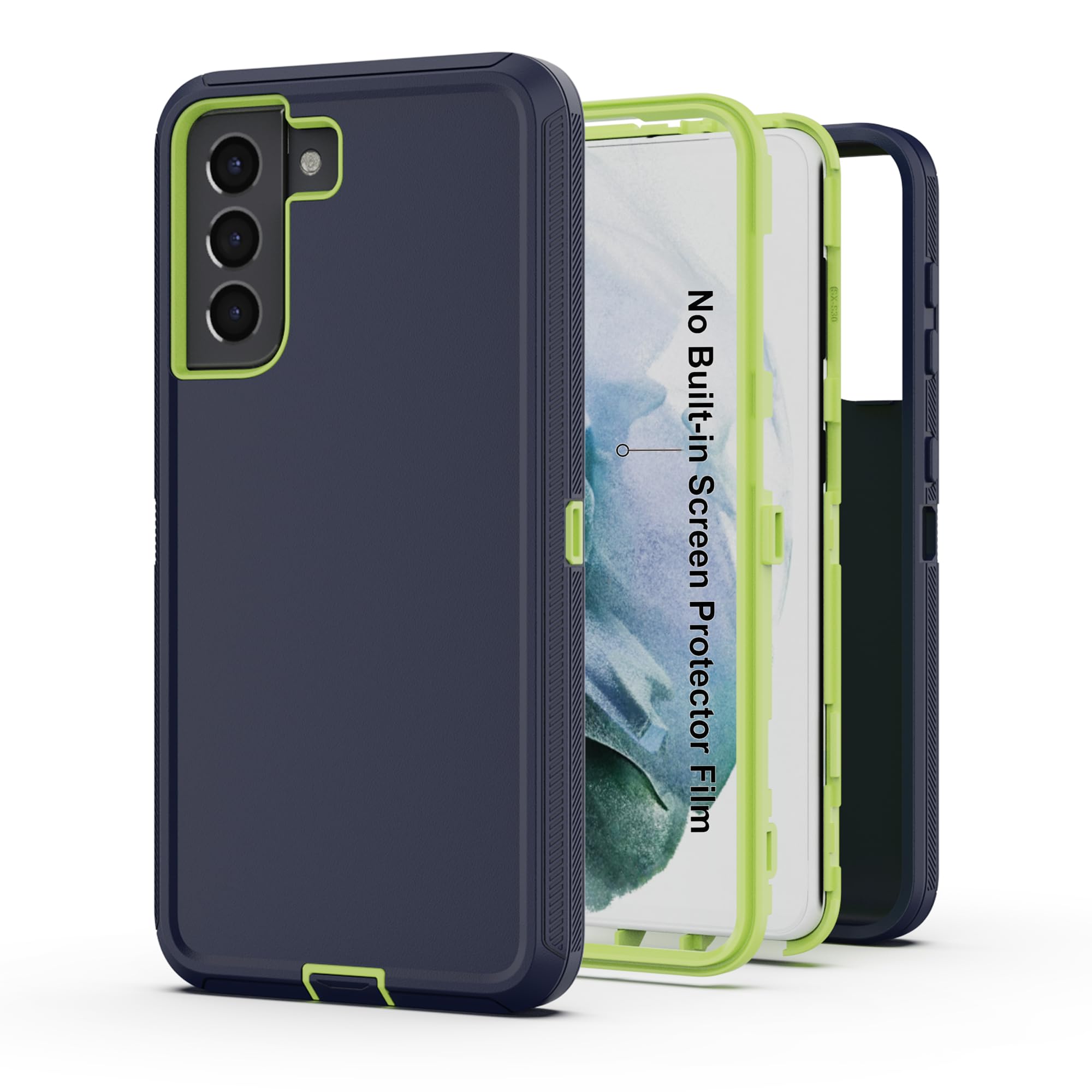 Funda para Galaxy S22 5G, funda protectora resistente con [3 capas] funda de protección de goma resistente a prueba de golpes para Samsung Galaxy S22 (azul oscuro/verde)
