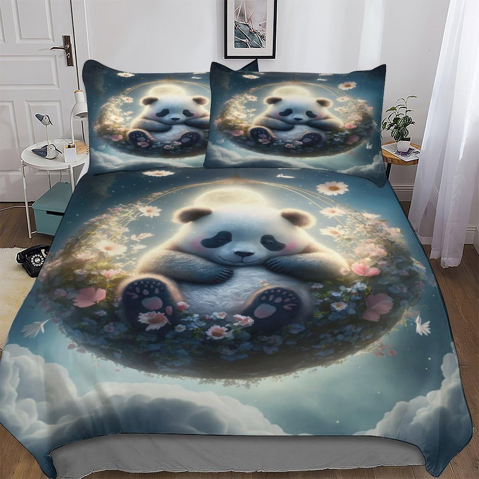 Parure de lit panda 3D avec housse de couette 220x240 cm et taies