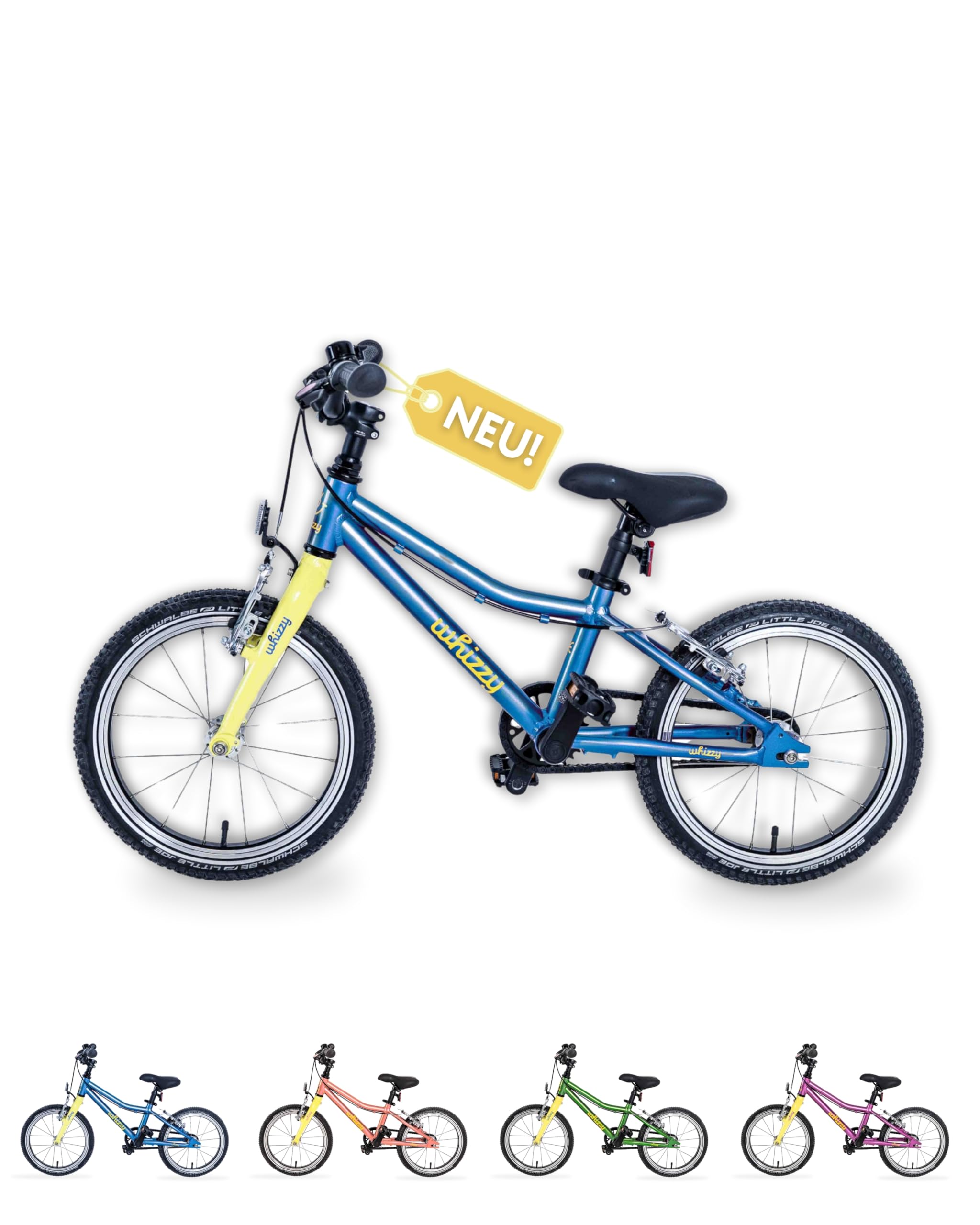 whizzy JuniorCruiser Kinderfahrrad 16 Zoll I Stilvolles Fahrrad für Kinder ab 3,5 Jahren I Höhenverstellbares Mädchen- & Jungen-Fahrrad I 6,5 kg leichtes Mountainbike mit ergonomischem Sattel