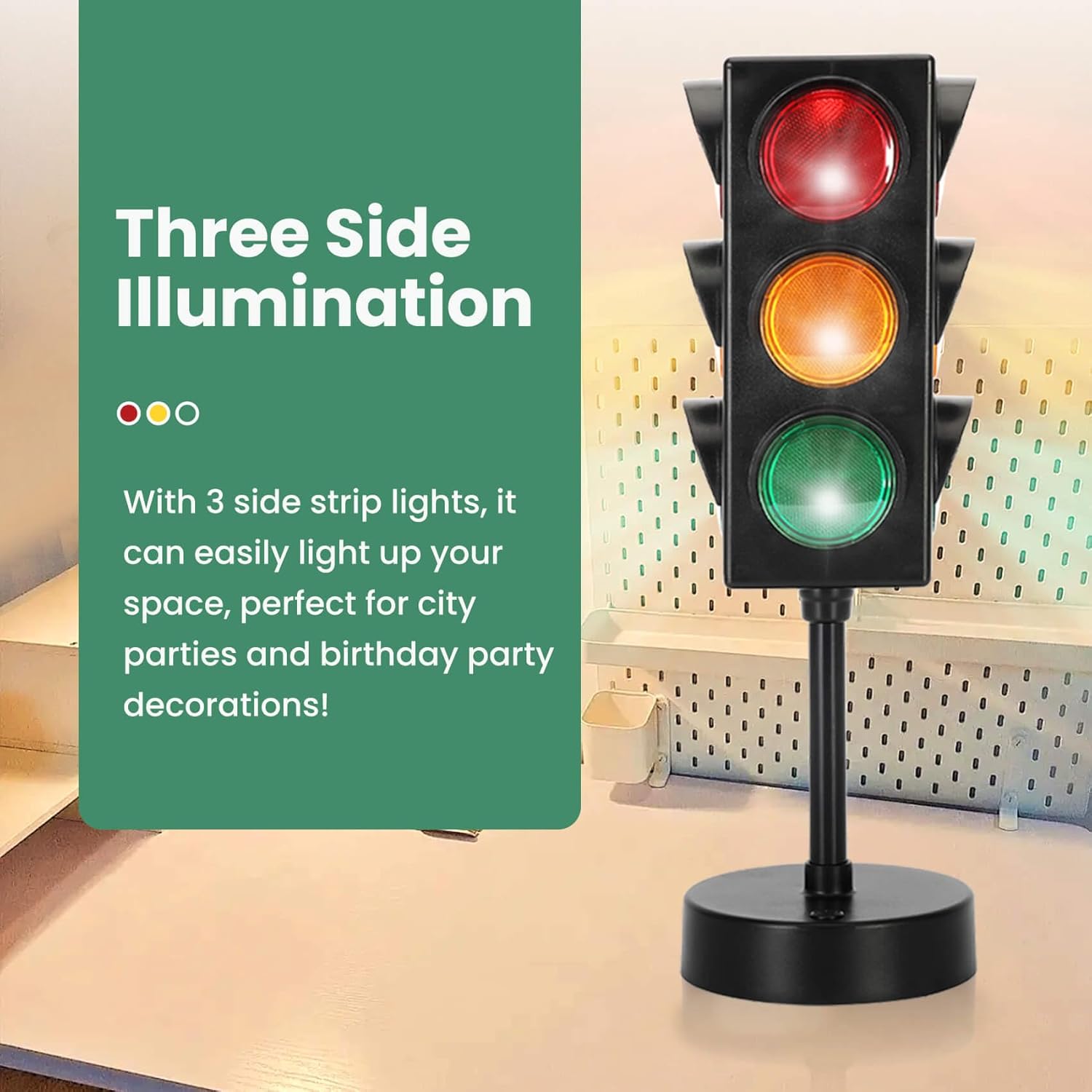 11 Inch Traffic Light Lamp with Base for Room Decoration, Stop Light Lamp with Color Changing and Blinking Modes, Traffic Light Desk Lamp for Bedroom, Classroom,Party Decorations, 1 Pack