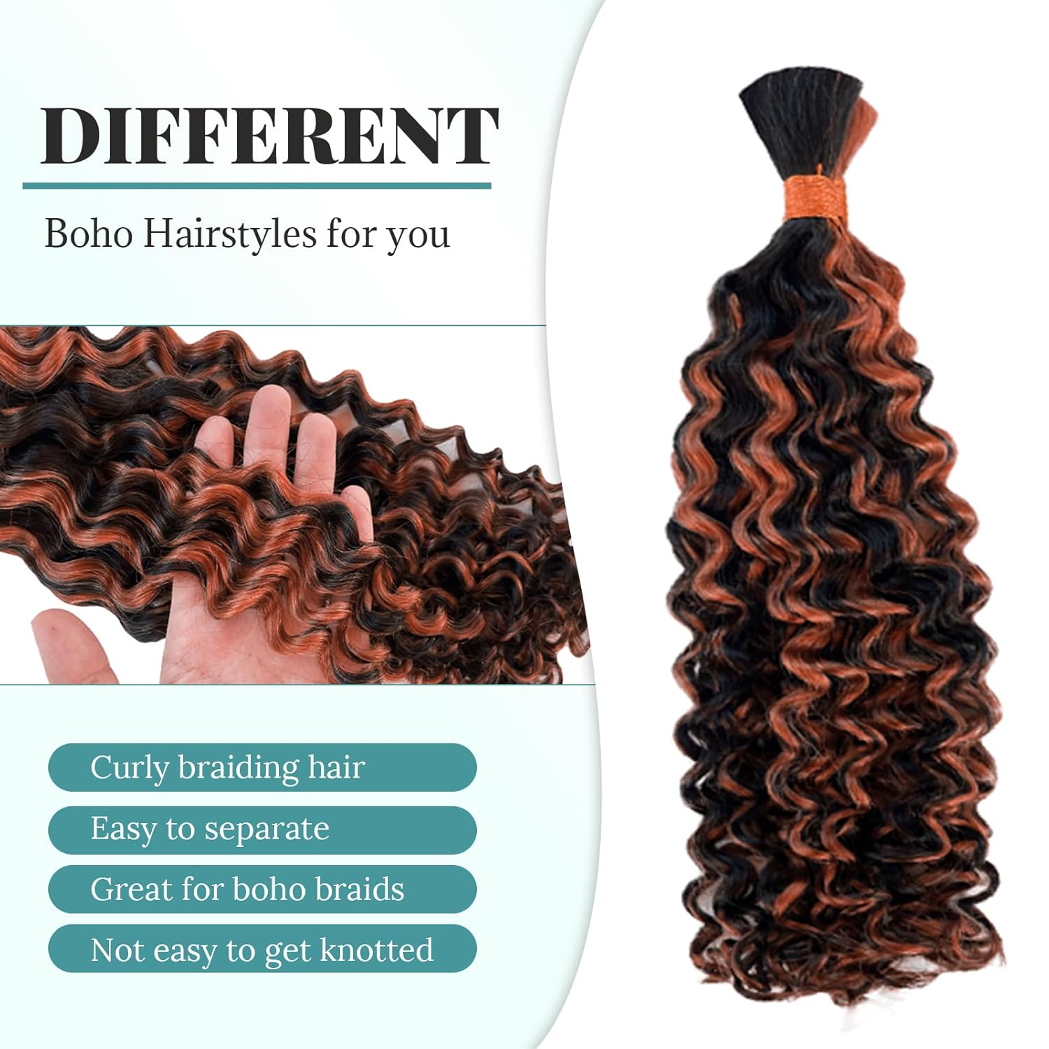 Water Wave Boho Hair for Braiding 30 Inch Ombre Color #1B30 Human Braiding Hair for Boho Knotless Braids 2 Bundles 100g Deep Wave Bulk Human Hair for Braiding