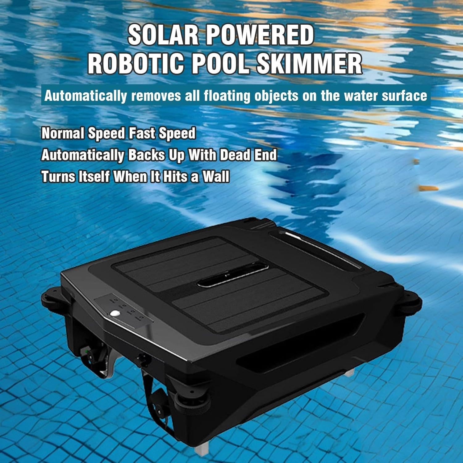 Écumoire de piscine robotique solaire avec double puissance, évite les obstacles, autonomie de 5 h pour un nettoyage efficace de la piscine