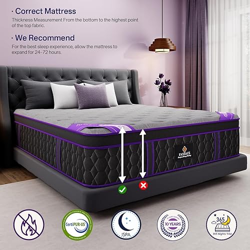 Miniatura 8 de Colchón tamaño King, colchón híbrido King de lujo de 12 pulgadas en una caja, espuma viscoelástica de gel refrescante y resortes embolsados, firmeza