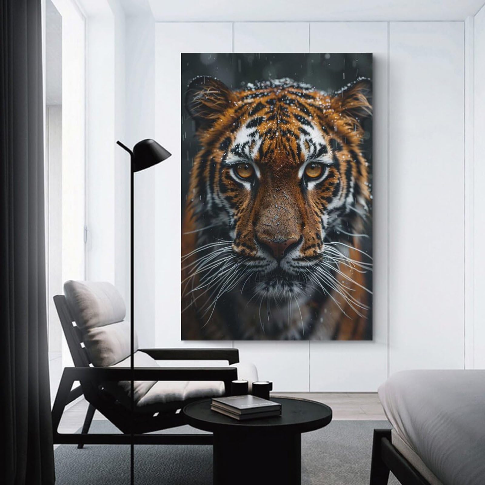 Junmoney Tiger Portrait in The Rain Canvas Art Print 20x30inch(50x75cm), for Bedroom Decor, Cosy Corners Or Studios, An Easy Wall Refresh for Bedrooms