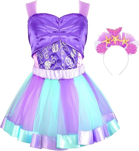 Miniatura 3 de Ropa de princesa para niñas, disfraz de princesa para niñas con diadema de ala, disfraz de unicornio y disfraz de sirena para Halloween, Navidad,