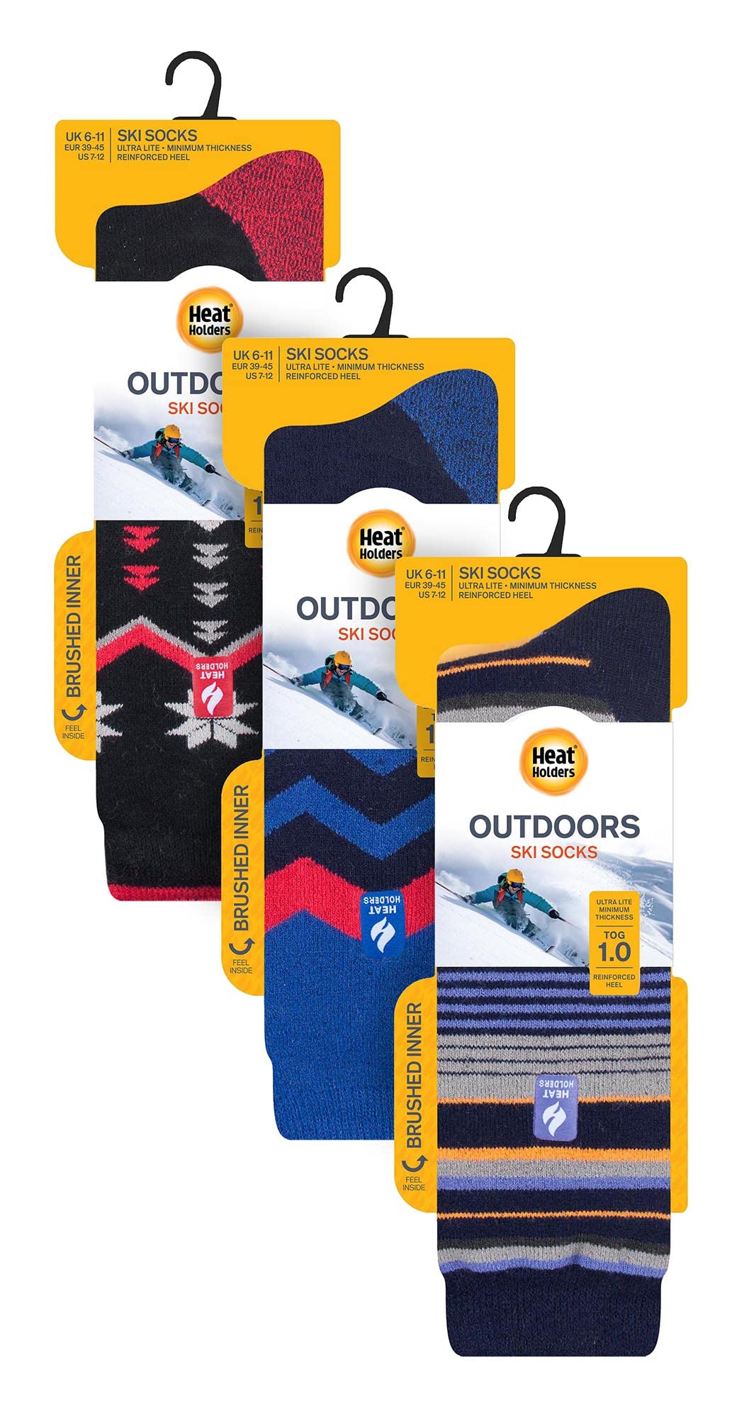 Heat Holders 3 Pack Mens Winter Ski Socks Lite | Thermal Snowboarding Socks (7-12, Mix 2)