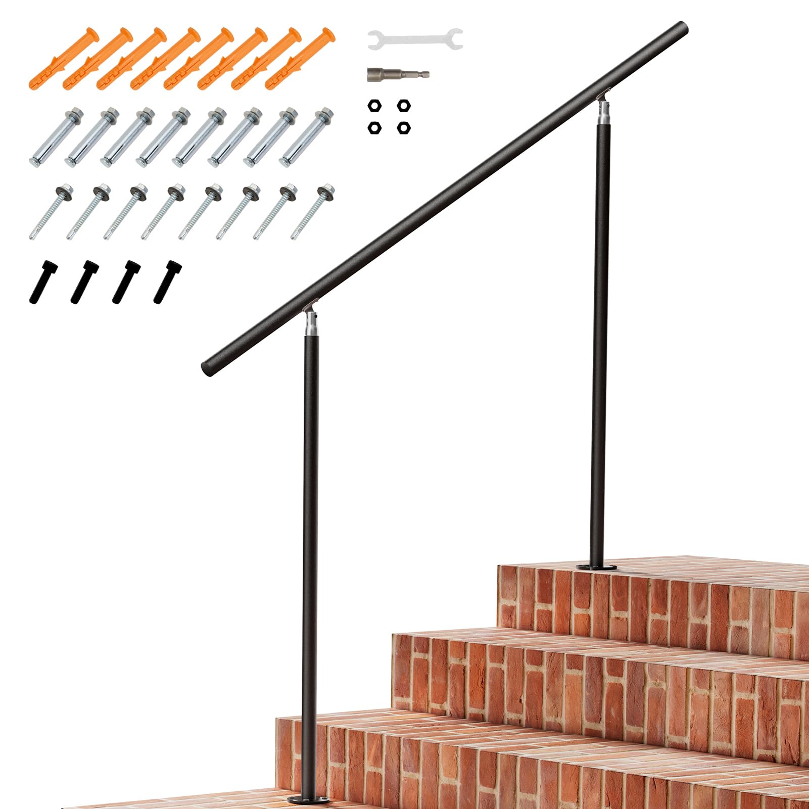 INMOZATA Outdoor Handrails for Steps, 1~4 Steps Handrails for Stairs, Galvanized Steel Support Outdoor Grab Rails for Outside Steps Garden/Porch/Deck Exterior Hand Rails
