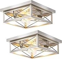 Vista 13 de Lámpara de techo de granja de 2 luces, lámpara de techo cuadrada industrial, moderna lámpara de techo de pasillo de metal negro para cocina