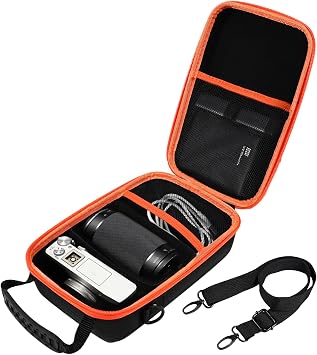 Hard Carrying Case Compatible with Sony Alpha a6400/a6700/a6600/a6100/a6000 Mirrorless Digital Camera & Canon R50/R10/R8/R100/RP, Protective Camera Bag with Strap, Black with Orange Zipper Case Only