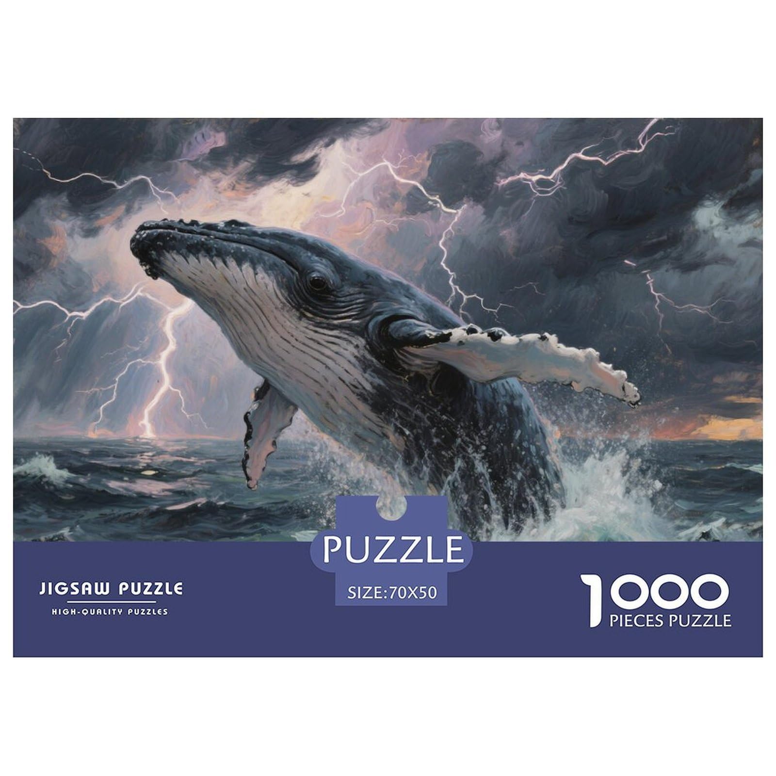 Jigsaw Puzzles Humpback Whale 1000 Piece Challenge Toy for Adults,Thunderstorm Ocean Impossible Jigsaw Puzzles 1000 Pieces Educational Game Home Decoration 70x50cm/1000pcs