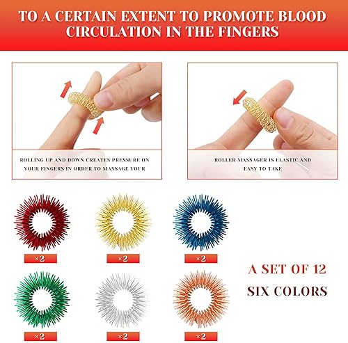Miniatura 3 de 12 piezas de anillos para ansiedad y pulsera para ansiedad, anillos de acupresión, anillos sensoriales de tricotilomanía, anillo de pinchos,