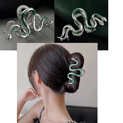 Miniatura 3 de Pinzas de pelo de metal con diseño de serpiente verde de moda, antideslizantes, 4.3 pulgadas, pinzas de pelo grandes, accesorios para el cabello de
