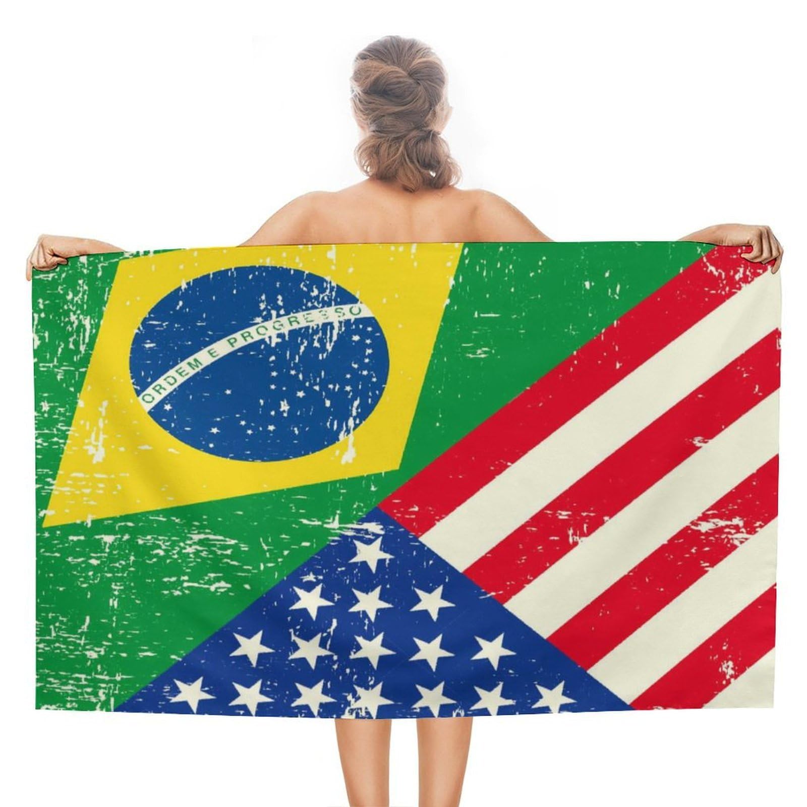 Nclqvjxzkhw Women's Style Am-Ericans-And Brazil Flag Beach Towel For Adults Lightweight Bath Towels Swim Travel Gym Sports 130×80Cm
