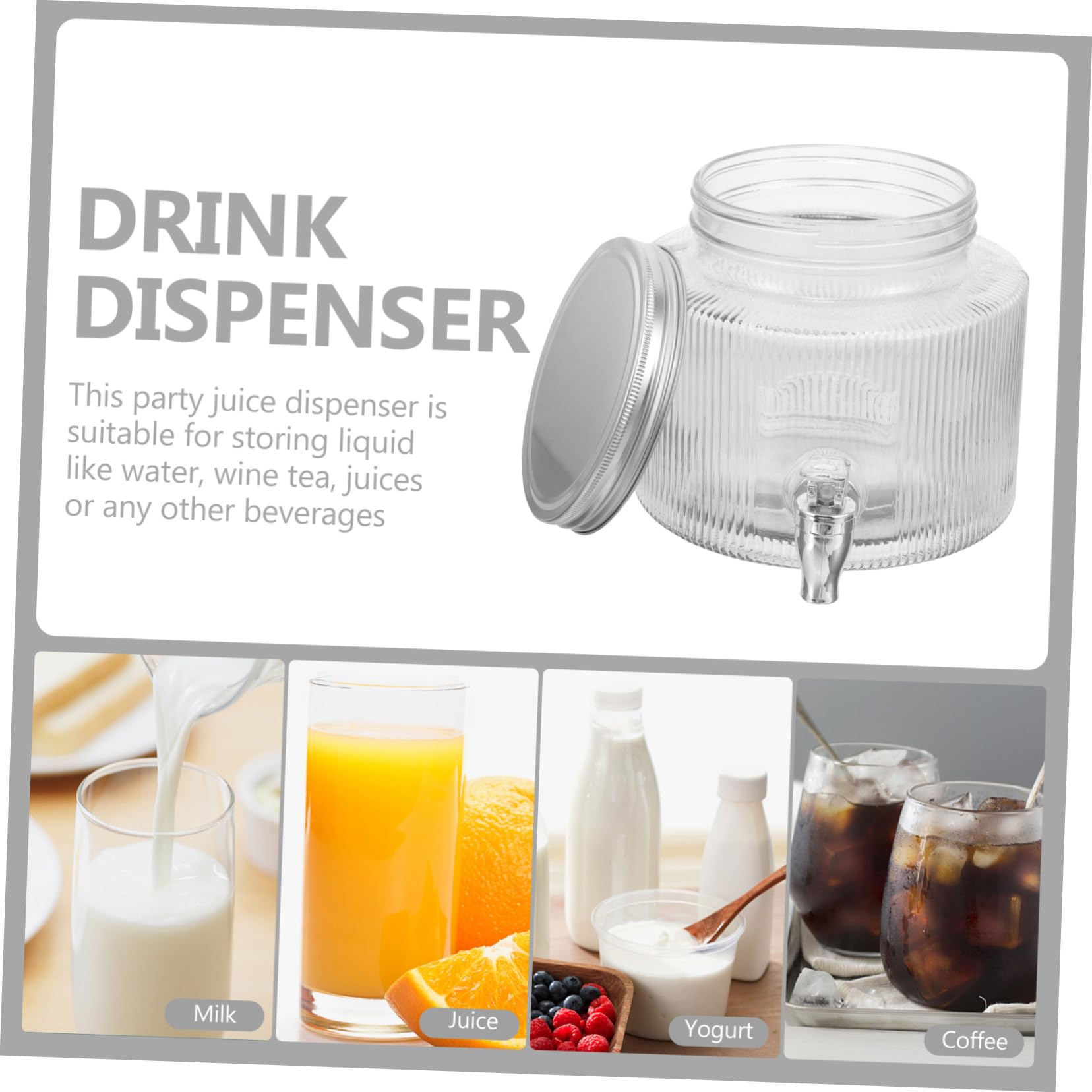 Dispenser Bevande in Vetro con Rubinetto 2.8l, Barattolo | Coperchio Sigillato, Versamento Agevole, Finitura Bianca, Formato Capiente per Tè Fruttato e Succhi