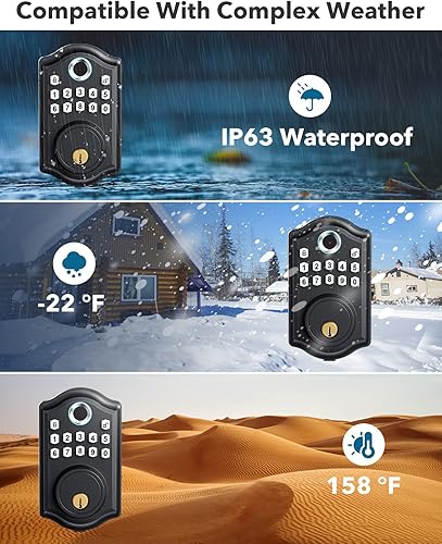 Miniatura 6 de Cerradura de puerta de huellas dactilares, entrada sin llave, cerrojo electrónico del teclado, cerradura inteligente biométrica de la puerta