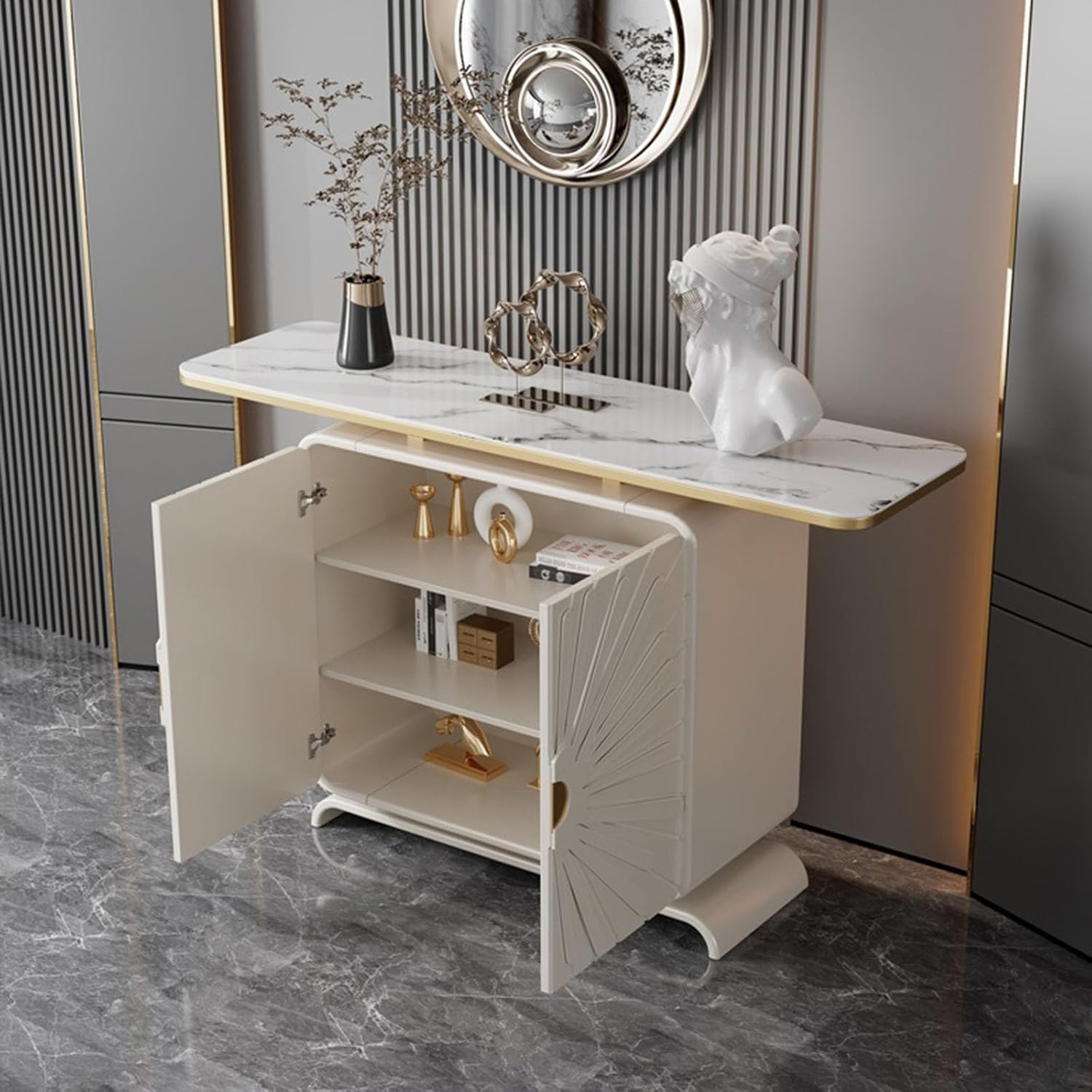 高級サイドテーブル 人造大理石コンソールテーブル ．玄関テーブル