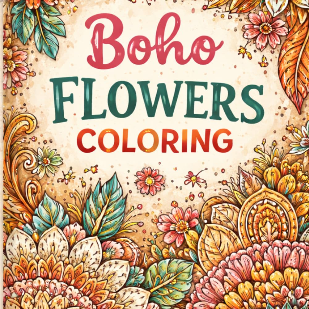 Boho Flowers Coloring: Relax and Unwind with Beautiful, Intricate Boho Floral Patterns – Perfect for Adults and Teens