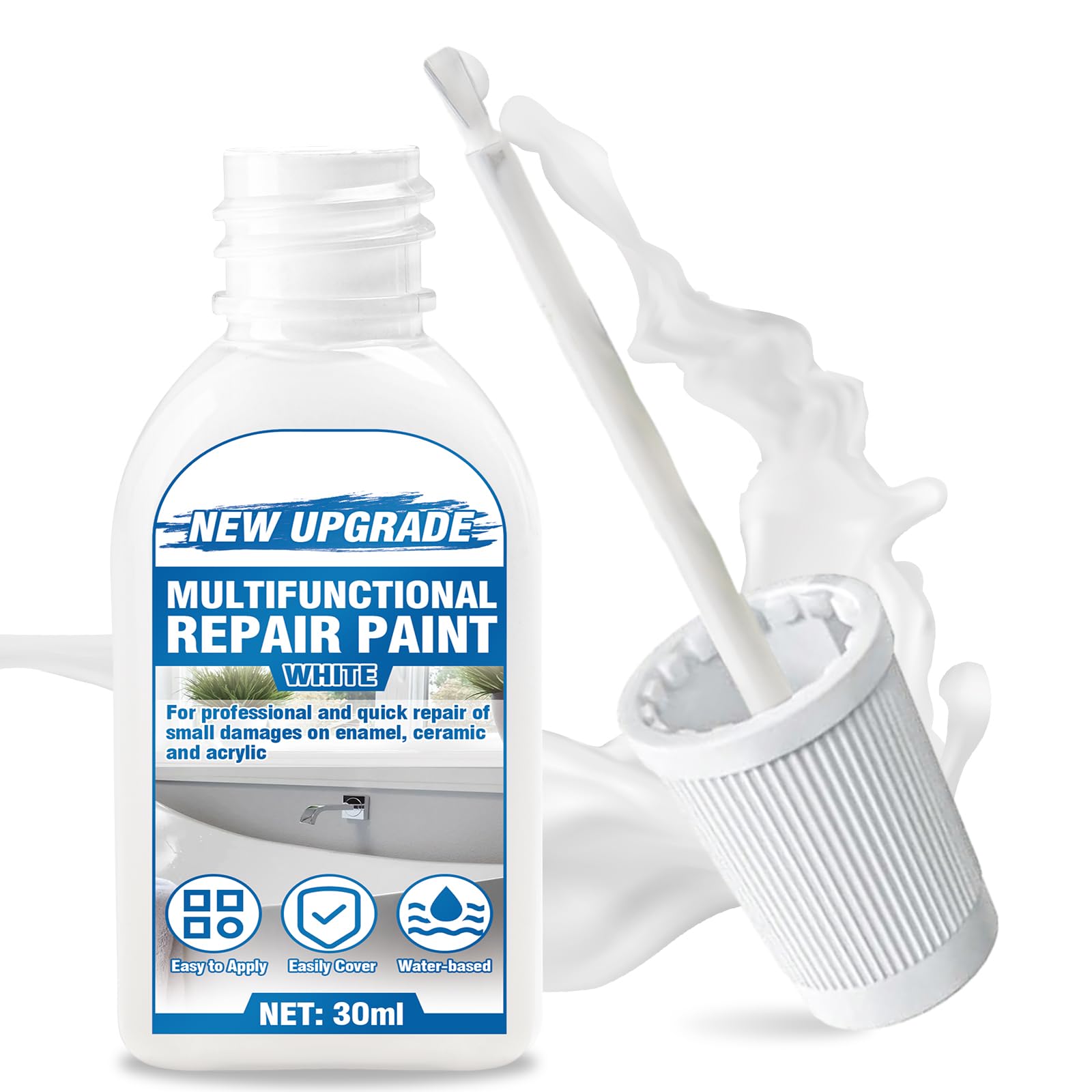 Emaille Reparatur Lack 30 ml, Badewannenlack Weiß, Emaille Reparaturfarbe Dient zur Reparatur Kleiner Defekte, Kratzer und Risse in Badewannen und Keramik Waschbecken
