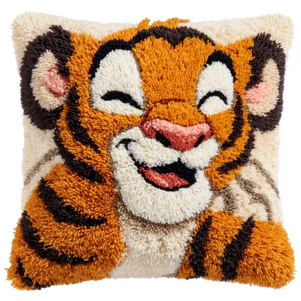 WallustrioaW Latch Hook Kit Cushion Tiger 43Cmx43Cm Latch Hook Kit DIY Pillow Materials Package Hooks Knitted Embroidered Carpet Pillow Embroidery