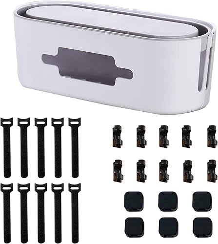 Caja de organización de cables, con kit de organización de cables de 26 piezas, organizador de cables para ocultar cables y regletas de