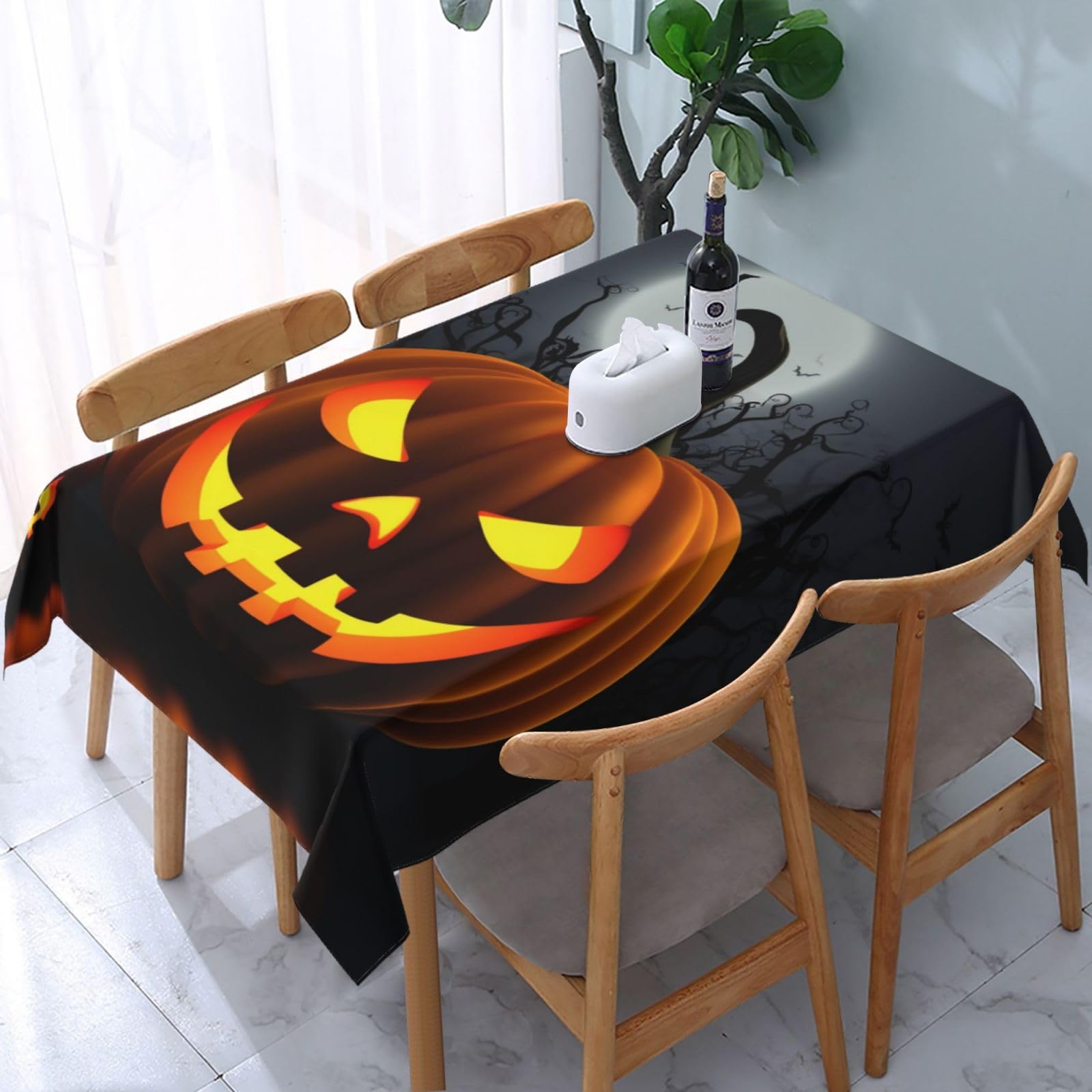 WPKJU Pumpkin Halloween Printed Tablecloth Water Resistant Table Cover Washable Rectangle Table Cloth for Tables 54x72 in