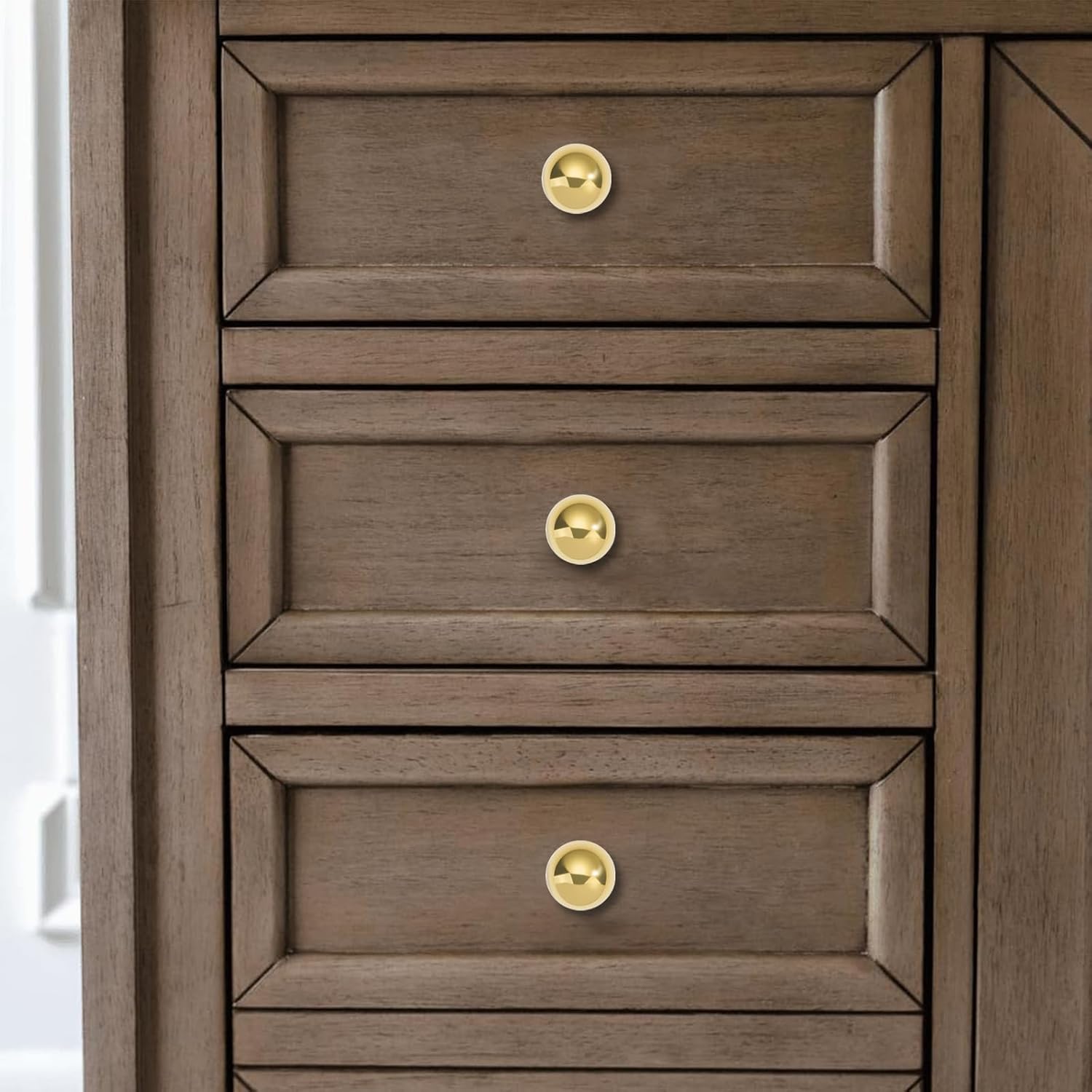 khtumeware 10-Pack 100% Solid Unlacquered Brass Cabinet Knobs, Round Ball Lacquered Brass Knobs for Dresser Drawer, 1 Inch Diameter