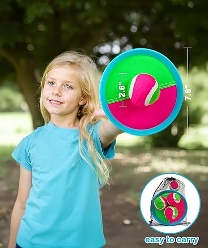 Miniatura 6 de Qrooper Juego de juguetes para niños juegos deportivos de pelota con 4 palas 4 bolas y 1 bolsa de almacenamiento juegos clásicos al aire libre Azul