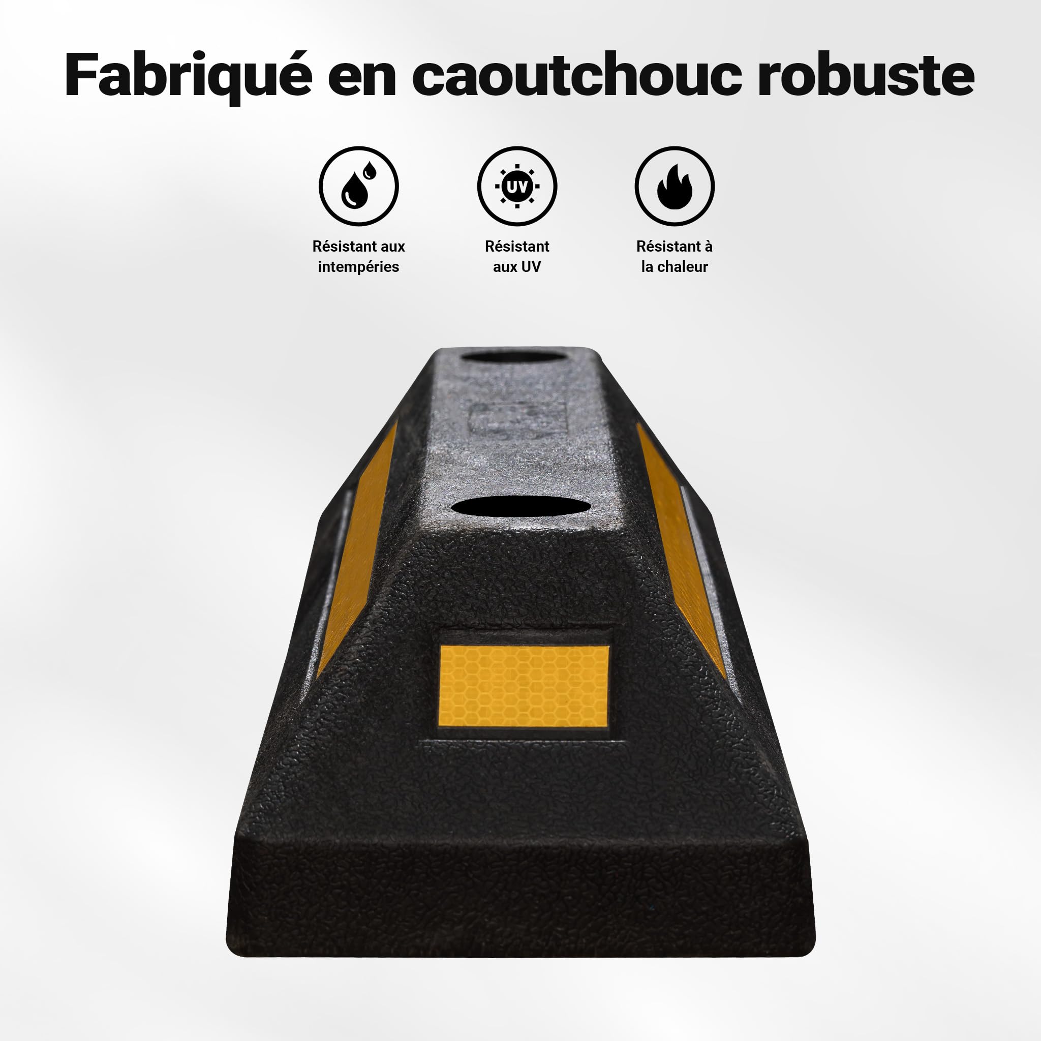 Wiltec 2x butée de roue 56 x 15 x 10 cm – en Caoutchouc – 4,3 kg/pièce – avec Réflecteurs – Aide au stationnement Stop roues pour Parkings, Garages