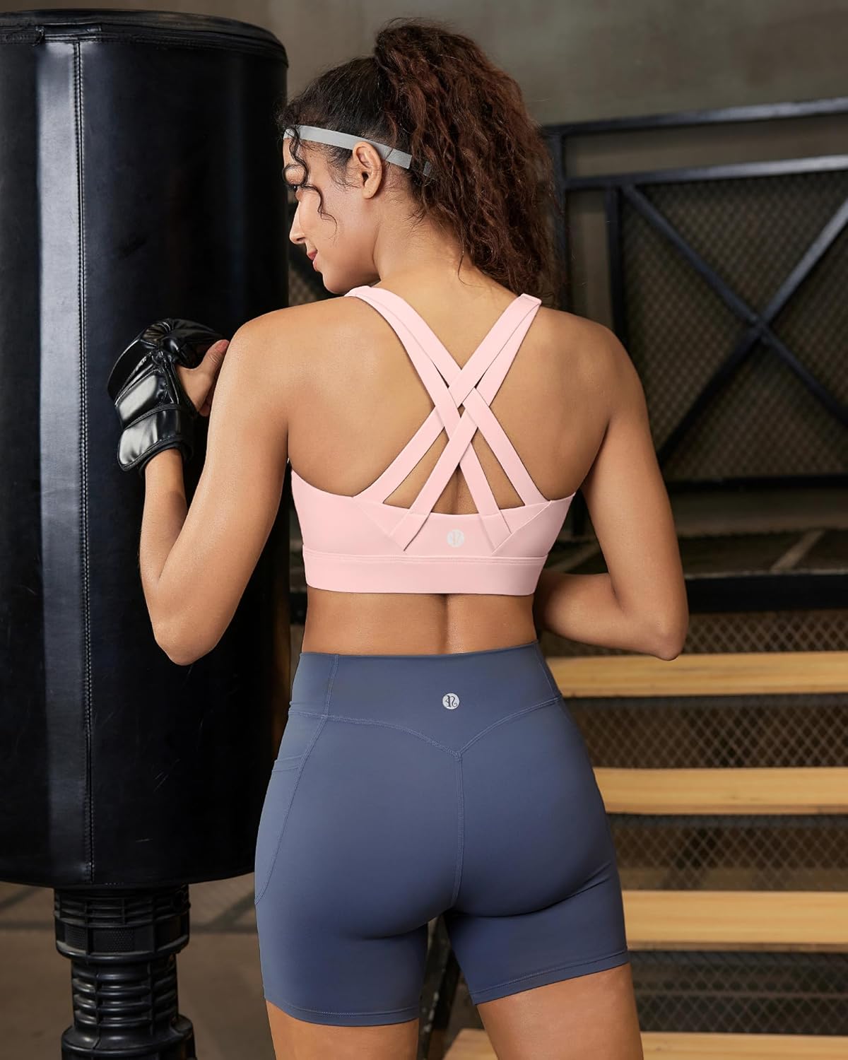 RUNNING GIRL Sports Bra for Women High Support,Strappy Running Supportive High Impact Sports Bras with Sewn in Pads