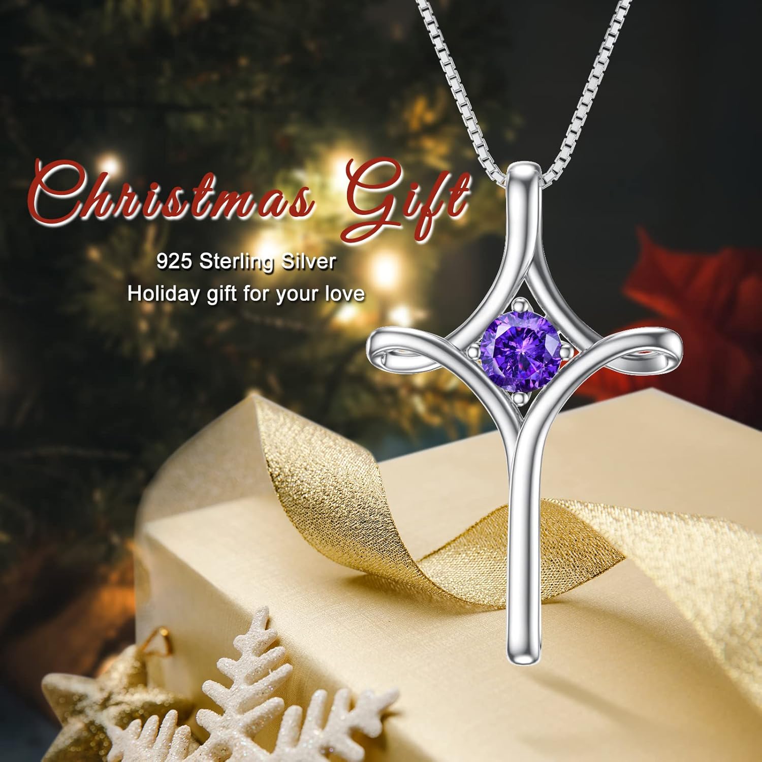 TOUPOP Cross Necklace for Women 925 Sterling Silver Birthstone Cross Pendant Fine Jewelry Valentines Day Birthday Gifts for Her Mom Wife Girlfriend - Image 3