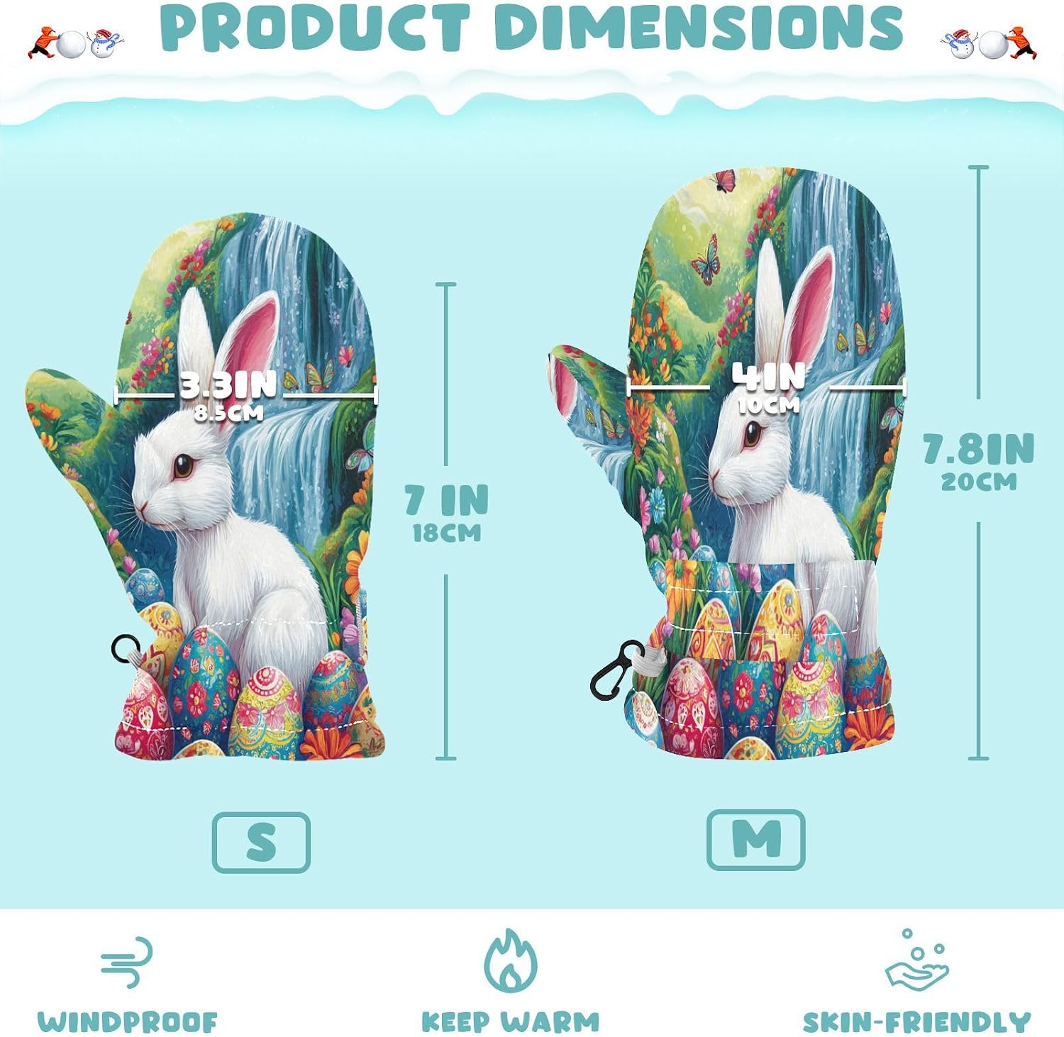 Easter Rabbits Flowers Toddler Mittens Kids Winter Gloves Warm Infant Mittens Fleece Lined for Baby Boys S