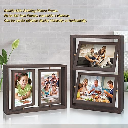 Vista 24 de ZEEYUAN Marcos de fotos de escritorio de 4 x 6 pulgadas, marco de fotos rústico giratorio flotante de 4 x 6 pulgadas, marco de doble cara