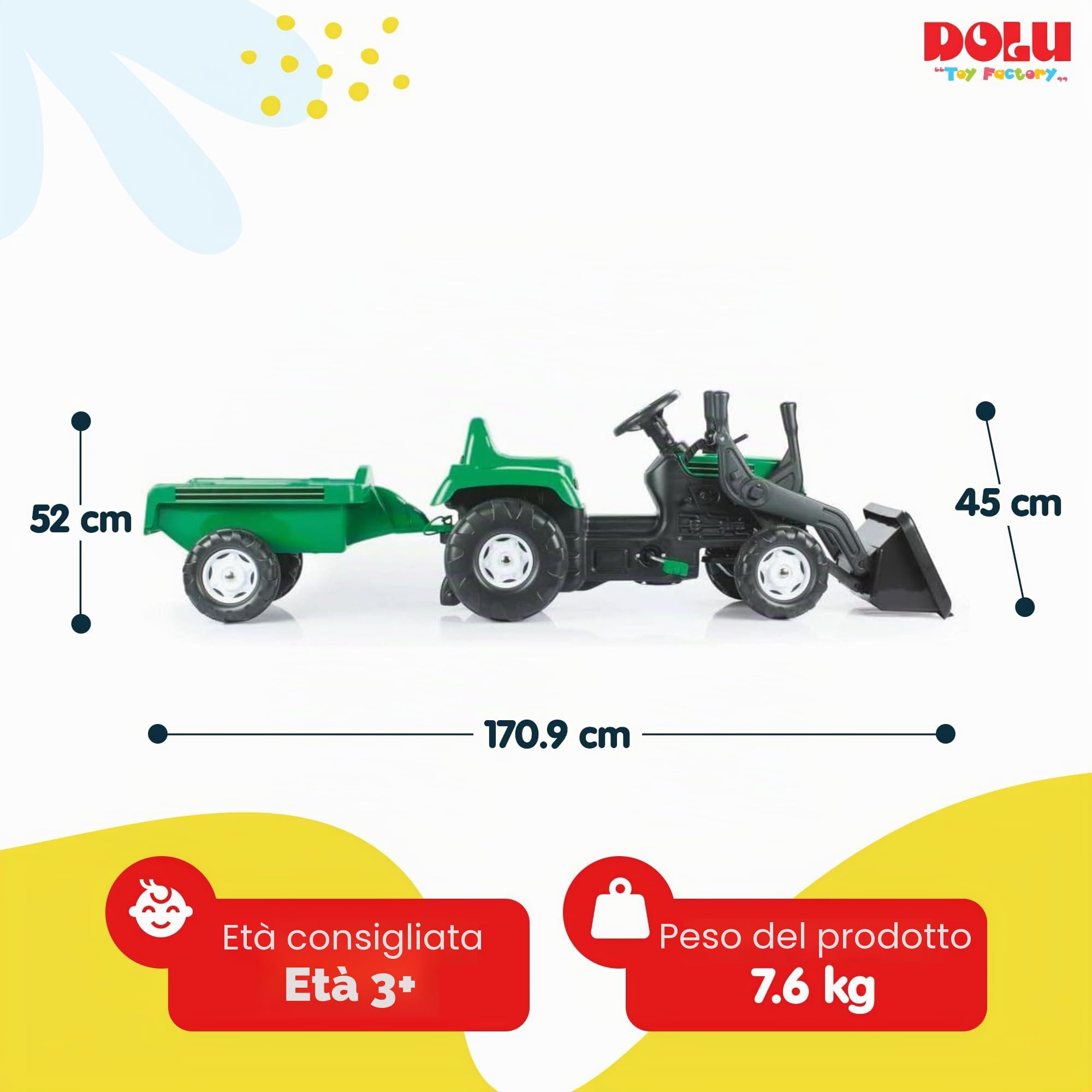 Dolu Trattore a Pedale con rimorchio ed Escavatore - Verde