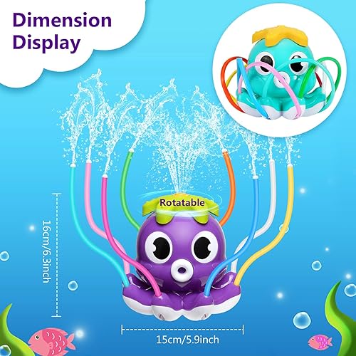 Miniatura 6 de MoKo Rociador de agua para niños, bonito aspersor con 8 tubos de movimiento y 2 abrazaderas de manguera, rociadores al aire libre, pulpos de verano,